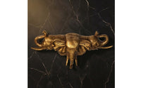 Elephant Head Wall Plaque Antique Gilded Wall Plaque with Elephant Heads Golden for Art Collectors, Hallway