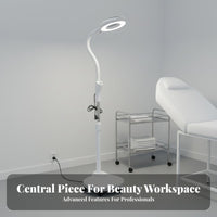 Flicker-Non-Flickering Shadowless Beauty Lamp Wheeled Base Esthetician Rolling Light Dimmable Gooseneck Task Light 16x Magnification for Artists, Dermatologists, Medical Office, Workshop, Crafting, Reading