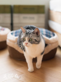 芝小麻经典格纹铜锣烧猫窝封闭式猫屋猫咪两用窝垫冬天保暖猫房