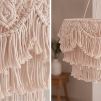 Boho Lamp Shade with Tassels Handwoven Macrame Lampshade Boho Lamp Shade Bohemian Cream-Beige for Decorators, Bedroom