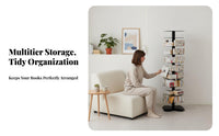 360° Rotating helical Book Tower Floor-Standing upright Book Tower Space-Saving book storage unit Multi-Tiered for Apartment Dwellers, Students, Homeowners, Small Spaces, Home Office, Living Room, Bedroom