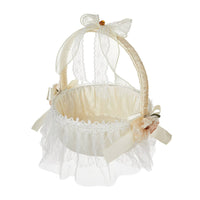 Cream Flower Girl Basket with Ribbon-Wrapped Handle Lightweight Satin Flower Basket with Tulle Skirt Romantic Pre-Decorated for Brides