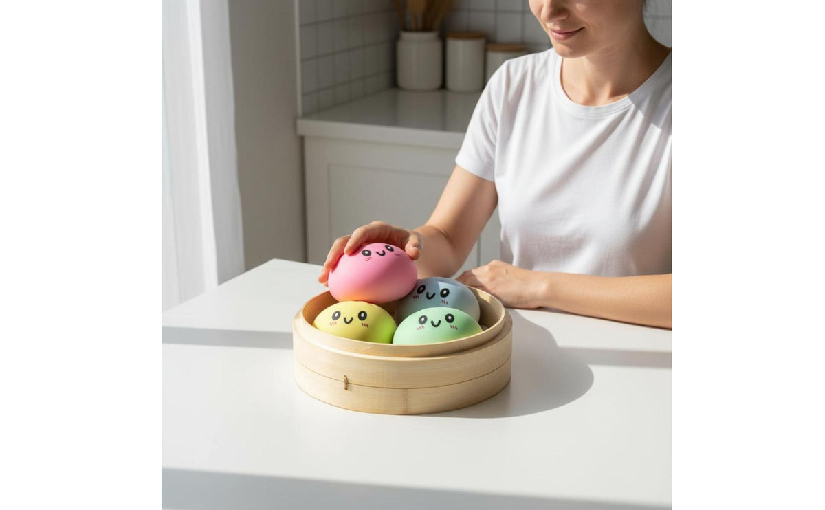4 Pieces Steamed Bun Toy Boxed Set Compressible Bun Toy Soft