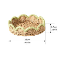 Handwoven Basket with Scalloped Trim Woven Paper Rope Basket Natural Shallow Storage Tray Decorative for Shelves