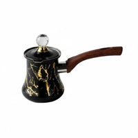 European Retro Design Turkish Coffee Pot Ornate Gold Decal Arabic Coffee Pot Crystal Knob Lid Long Handle Ibrik for Home Kitchen, Gift