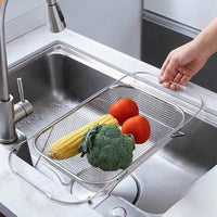 Kitchen Sink Strainer and Extendable Draining Basket, Stainless Steel Mesh Vegetable Colander and Fruit Strainer, Space Saving Kitchen Sizes