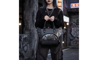 Satchel with Top Handles Goth Tote Bag with Skull Rivets Edgy Purse for Women