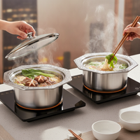 Individual Stainless Steel Hot Pot with Lid, Induction Cooker Compatible
