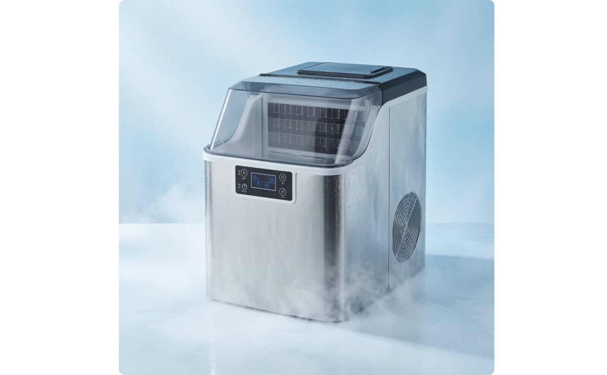 Compact Countertop Ice Maker Stainless Steel Portable Ice Maker Fast Appliance Efficient for Home Kitchen, Dorm Room, Bar, Drink Shop