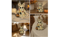 Halloween Ghost Decoration with Pail Vintage Patchwork Ghost Figure Handmade-Look Decorations Farmhouse for Shelf