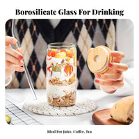 Modern Design Glass Cup with Bamboo Lid and Straw Easy to Clean Glass Tumbler with Bamboo Lid and Straw for Adults, Kitchen, Office, Parties