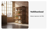 Retro Design 5-Tier Exposed Bookcase Modern Industrial Aesthetic 5-Tier Shelving Unit Multi-Purpose Display Shelf Sturdy & Long-Lasting for Shopkeepers, Office Workers, Kitchen, Living Room, Retail Shop, Bedroom