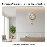 European Hanging Clock Non-Ticking Silent Wall Clock Analog Home Decor for Living Room, Entryway, Hallway Decoration