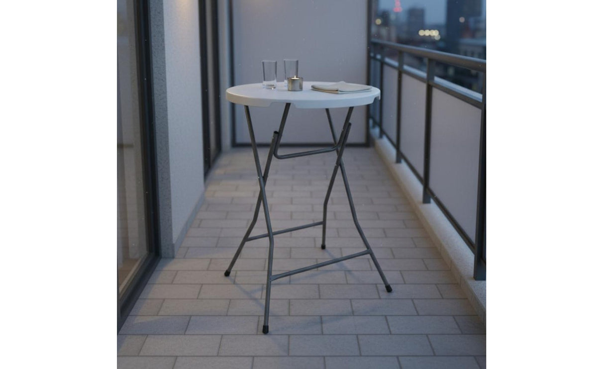 Foldable Design Round Plastic Folding Table Easy Storage Portable Small Round Table No Assembly Required Event Furniture Waterproof for Patio, Garden, Balcony, Parties