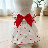 Pet Dress for Small Animals, Soft Heart Pattern Dress with Front Neck Bow, Cute Spring Pet Clothes for Pomeranian Dog and Ragdoll Cat