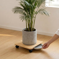 Wooden Square Plant Caddy with Water Reservoir Tray and Wheels