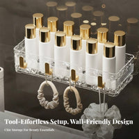 Drill-Effortless Installation Wall Mounted Bathroom Shelf Waterproof Clear Acrylic Wall Shelf Space-Saving for Women, Families, Washroom