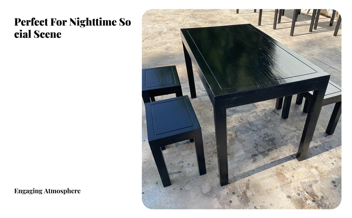 Chinese Design Square Table and Backless Stool Set Tavern Design Bar Furniture Black Finish Breakfast Nook Sturdy Construction for Restaurant Owners, Interior Designers, Homeowners, Nightclub, Dining Room, Small Areas, Kitchen