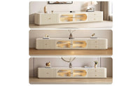 TV Cabinet with Glass Doors Low-Profile TV Stand Ribbed Media Cabinet for Living Room, Apartment