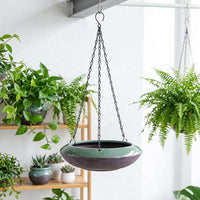 Plant Pots and Hanging Basket Set for Outdoor Plants, Ceramic Hanging Plant Pot for Indoor Plant, Pack of 2 with Chains, Medium Size Drainage