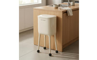 High-Legged Double-Bin Trash Can Glossy Finish Two-Section Trash Can Rounded Corners Double Garbage Bin Rectangular
