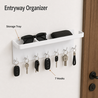 Metal Wall Mounted Key Holder with Shelf, Carbon Steel Key Hanger, Suction Cup Hook for Kitchen, 9.5cm x 7cm x 28cm, 1 Tier