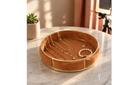 uncoveredTop Round Jewelry Display Tray Lined Interior Velvet Jewelry Tray Segmented Finger Band Holder Holder Dish Decorative for Vanity, Counter