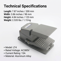 Heavy Duty Foot Pedal Switch, Aluminum Alloy Electric Reset, 380V 15A, Nonslip Industrial Foot Controller, Momentary Pedal Switch with 2M Cable