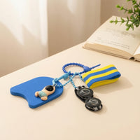 Keychain with Swim Board Beaded Keychain with Goggles Key Loop with Charm Cartoon Style for Swimmers, Keys, Backpacks