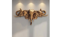 Elephant Head Wall Plaque Antique Gilded Wall Plaque with Elephant Heads Golden for Art Collectors, Hallway