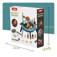 Wooden Play Grill Freestanding Toy Barbecue Grill indoor/outdoor Pretend Barbecue for Kids, Toddlers, Playroom