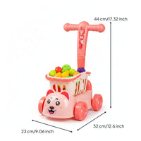 Lower Shelf Animal Face Shopping Cart Tall Handle Fruit and Vegetable Cart Set Colorful Toy Supermarket Trolley Plastic for Children