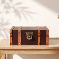 Wooden Keepsake Box with Hinged Lid Rustic Wooden Box with Hinged Lid Antique-Themed Storage Chest for Vanity, Desk, Shelf