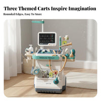 Realistic Details Simulation Toy Trolley Set Rich Accessories Kids Role Play Cart Movable Wheels Themed Toy Push Cart Safe Materials for Children, Preschoolers, Toddlers, Preschool, Playroom, Daycare, Home