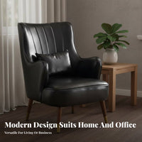Comfortable Leather Single Sofa Solid Wood Legs Single Sofa Chair Easy Assembly High Back Armchair Retro Design for Homeowners, Book Lovers, Interior Decorators, Living Room, Bedroom, Reception Area, Study