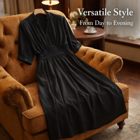 Dresses for Women Plus Size with V-Neck and Wing Sleeves, Midi Dress with Gathered Waist for Business Casual Office Wear, Flattering Fit up to 5XL