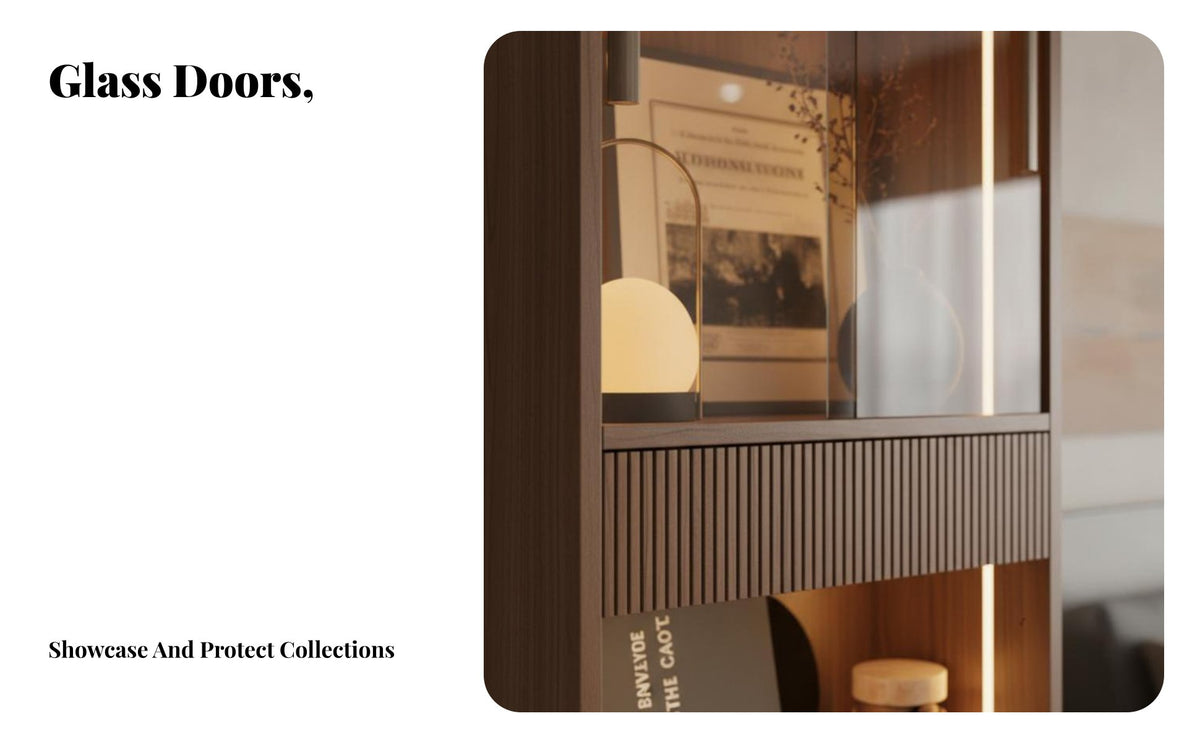 Integrated Wall Shelving Unit Glass Doors Display Cabinet Large Capacity Collection Case for Book Lovers, Hobbyists, Living Room, Home Office, Bedroom