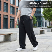 Mens Trousers with Elastic Waist for Daily Wear, Casual in Wrinkle Resistant Material, Straight Leg Loose Fit Pants, Plus Size