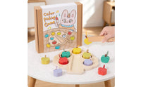 Color-Sorting Fruit Toy Hands-on Learning Wooden Fruit Matching Board Preschool Wooden Toy with Tweezers for Playroom