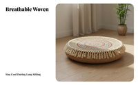 Natural Material Japanese Tatami Cushion Breathable Woven Tatami Cushion Tassel Fringe Design for Mindful Movement Practitioners, Adults