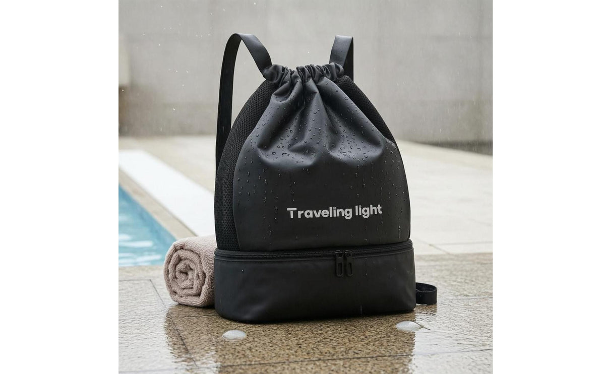 Drawstring Backpack Lightweight Zippered Compartment Backpack Zipper Pocket Drawstring Athletic Bag for Travel