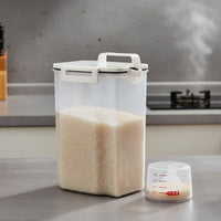Moisture-Proof Rice Storage Bin with Measuring Cup Clear Visibility Airtight Grain Container Mess-Messless Pouring for Kitchen Cabinet