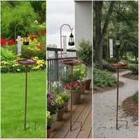 Shielded Solar Bird Feeder with Rain Gauge Decorative Garden Stake with Solar Light Ornamental Rain Gauge with Glass Tube Stable for Balcony