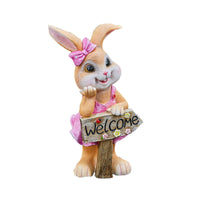 Hare Statue with Solar Lamp Rustic Hare Statue with Solar Lantern Cartoon-Style Bunny Figurine for Homeowners
