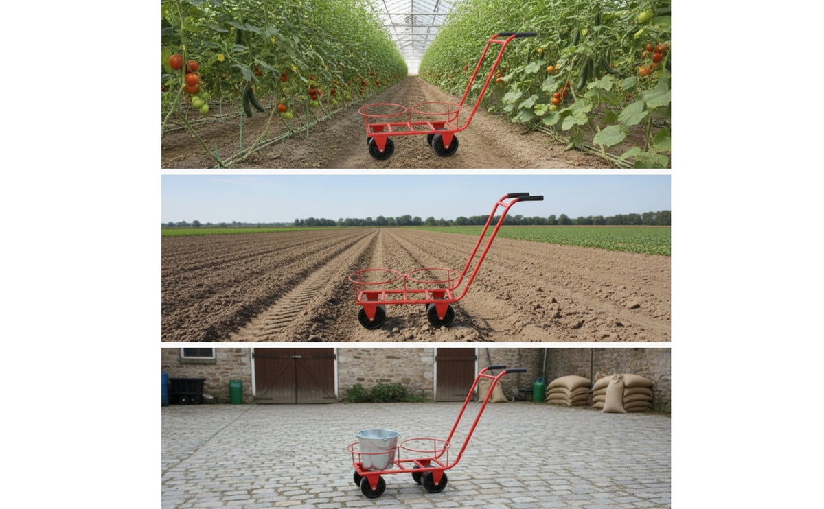 Hand-Push Picking Cart with Pail Holders Sturdy Vegetable Harvesting Cart Maneuverable Fruit Picking Trolley Low-Height for Orchards