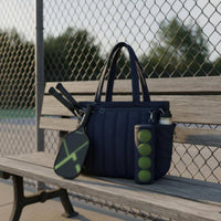 Quilted Racket Bag Padded Quilted Tennis Bag Carryall Front Zip Pocket Side Pockets