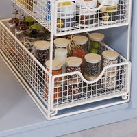 Under Sink Storage Pull Out, Metal Cabinet Organiser, White Sliding Storage for Kitchen & Bathroom, Pantry Cupboard