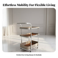 Versatile Use Saddle Leather Storage Trolley Space Saving Wheeled End Table Long-Lasting Construction Bedside Nightstand with Wheels Carbon Steel Frame for Apartment Dwellers, Office Workers, Living Room, Bedroom, Small Areas, Bathroom