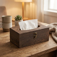 Tissue Box for Bedroom Decor and Bathroom Decor, Wooden Tissue Box Holder with Hinged Latch, Rectangular Paper Holder for Home Office, Wood