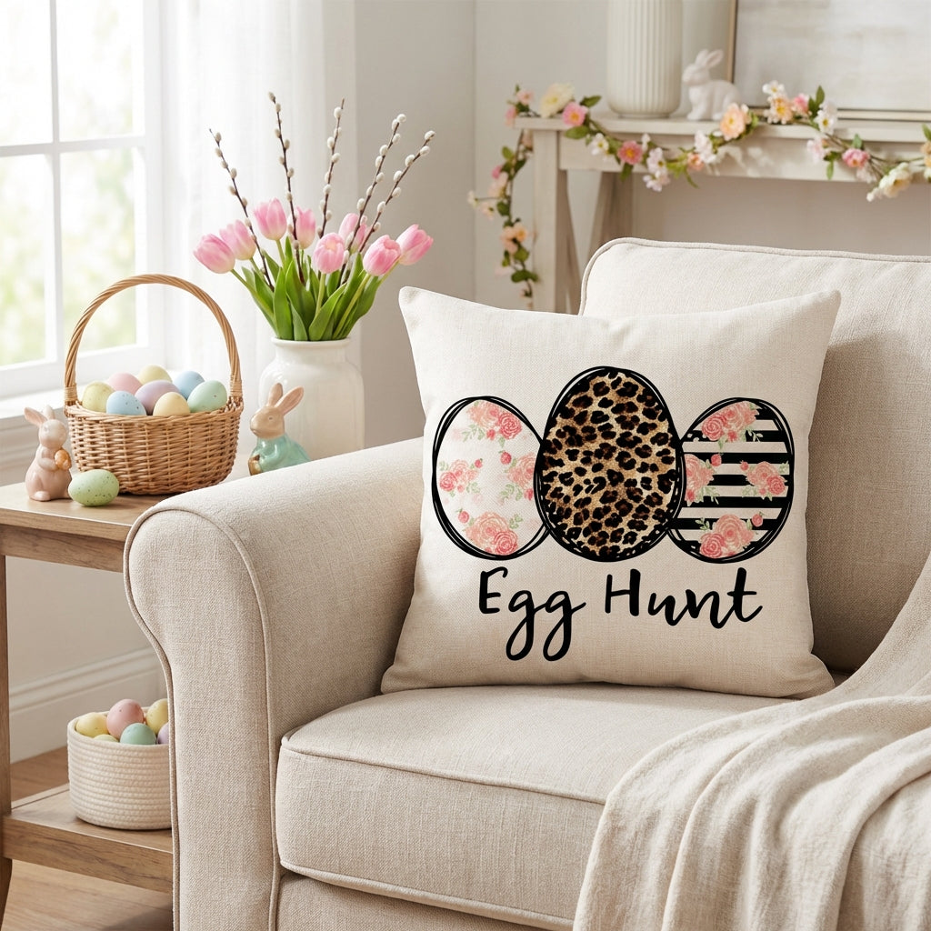 Easter Bunny Pillow Cover Machine Washable Easter Bunny Pillow Cover Invisible Zipper Bunny Print Decorative Pillowcase for Living Room, Couch, Sofa